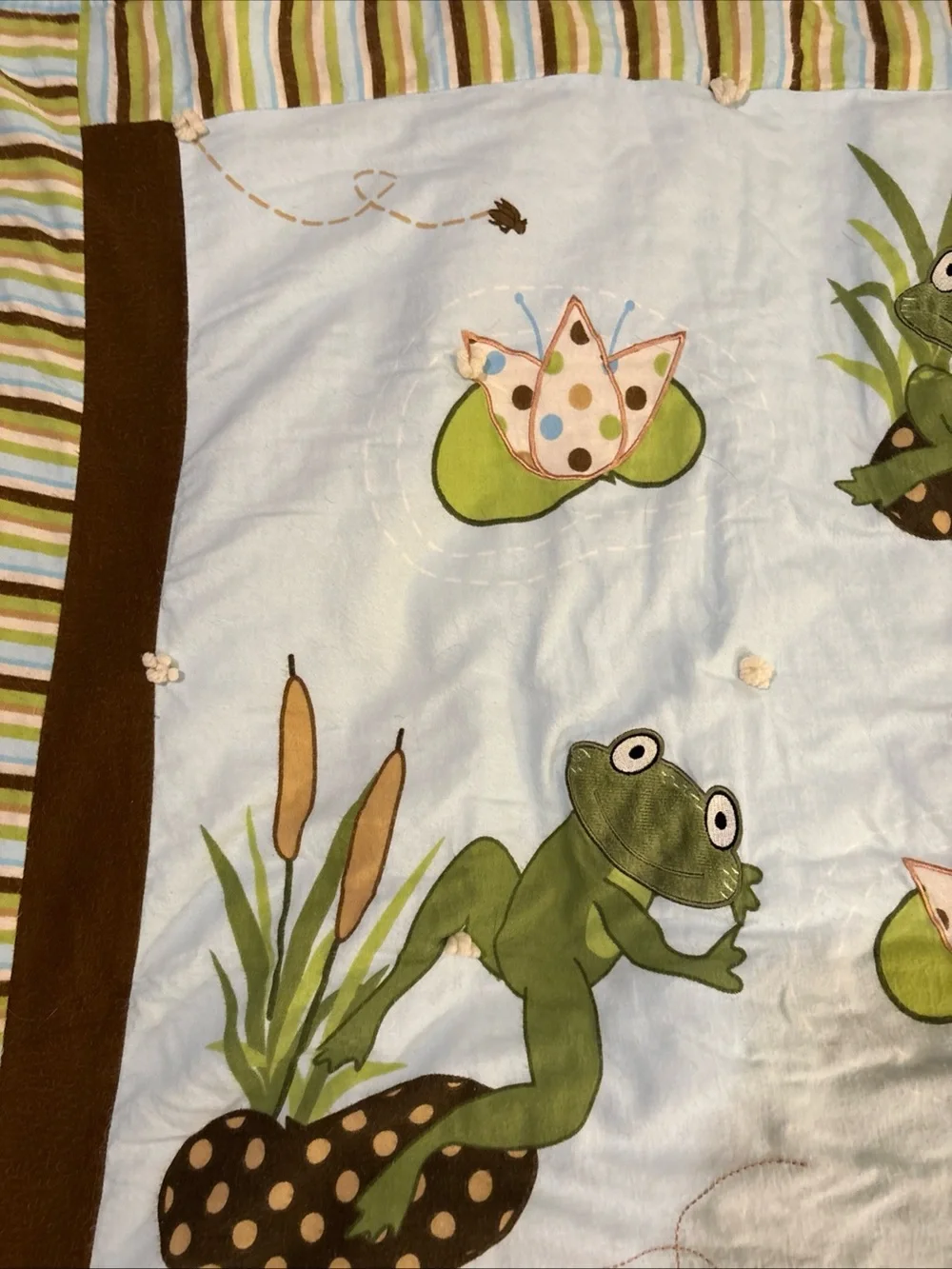 Frog Applique Baby Quilt in Blue and Green - Charming Nursery Bedding
